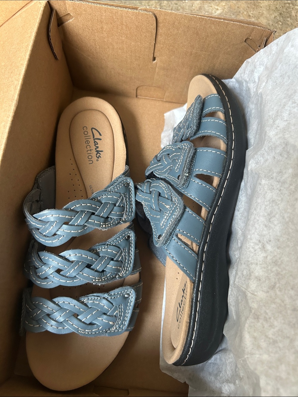 Clarks Blue Braided Leather Triple-Strap Sandals - Picture 6 of 6